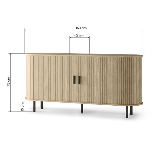 Gliss komód, lekerekített, lamellás, világos tölgy