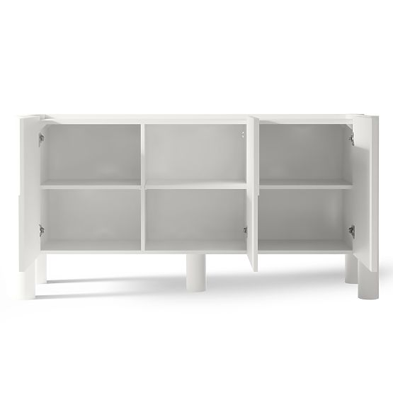 Háromajtós Lunaria komód maratott előlappal, fehér