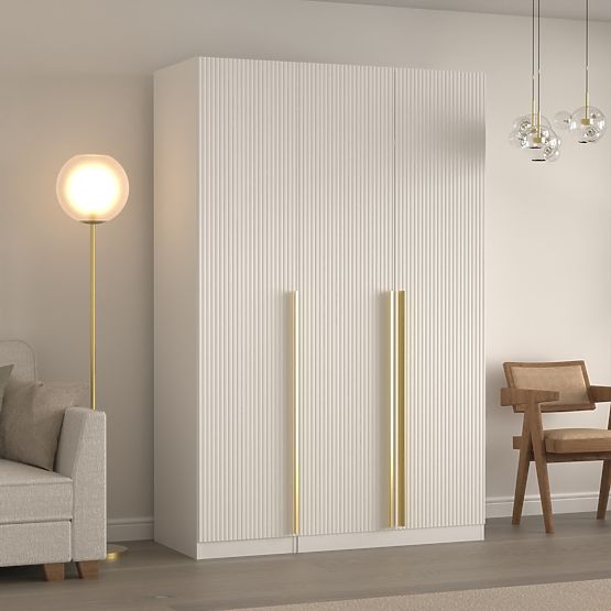 Háromajtós Neroli szekrény, egyszerű hornyokkal, fehér