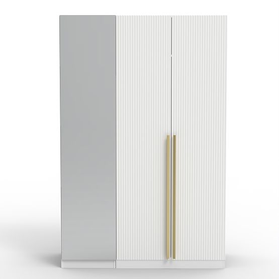 Háromajtós Neroli szekrény, tükör/egyszerű barázdák, fehér