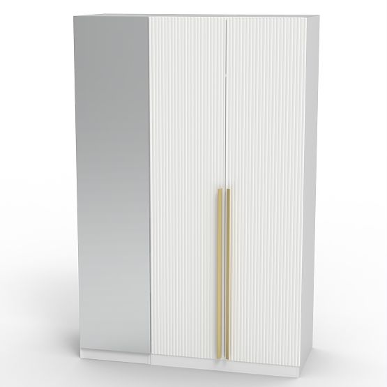 Háromajtós Neroli szekrény, tükör/egyszerű barázdák, fehér