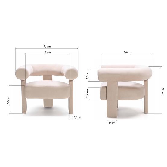 Hella világos bézs, bársonyos, lekerekített relaxációs fotel