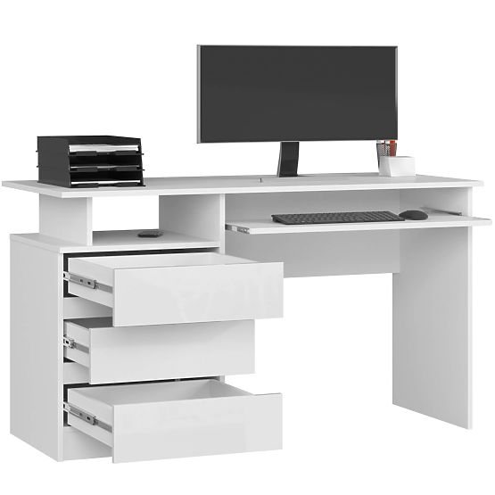 ÍRÓASZTAL CLP 135cm PK FEHÉR / FEHÉR FÉNYES