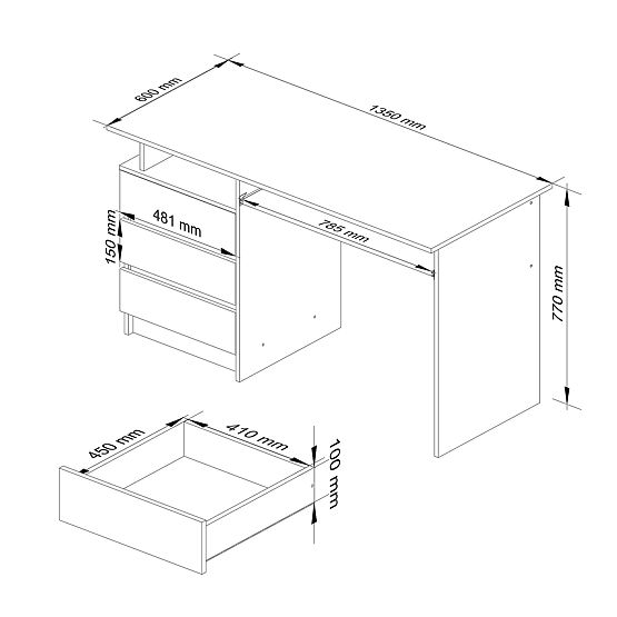 ÍRÓASZTAL CLP 135cm PK SONOMA / FEHÉR