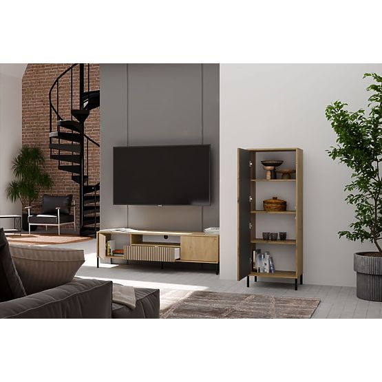 KAMARO 1DD SLIM ARTISAN Tölgy Lamellás Előlapos Vitrin