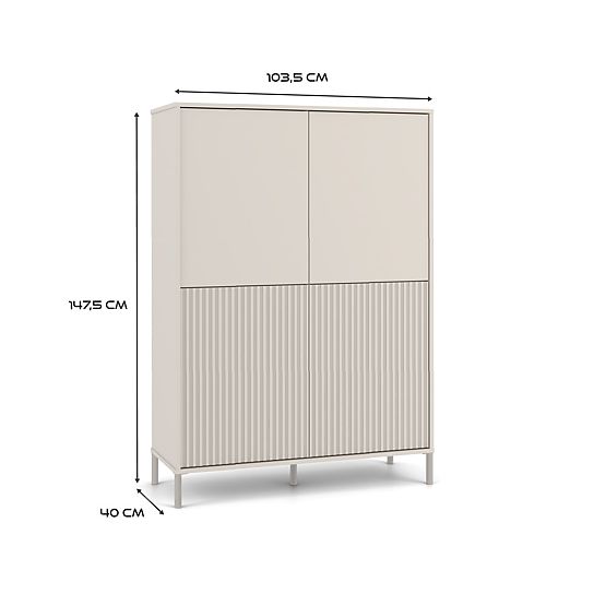 KAMARO 4DK SLIM/SIMA KASMÍR Vitrin 4 Ajtó Bordázott + Klasszikus Előlap