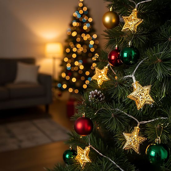 Karácsonyi fényfüzér Girland LED Arany Csillagok 391020