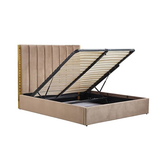 Kárpitozott ágy magas fejtámlával PALLAZO bézs - 160x200 cm