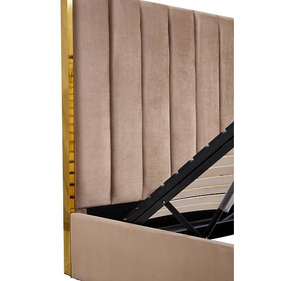 Kárpitozott ágy magas fejtámlával PALLAZO bézs - 160x200 cm