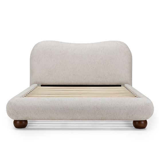 Kárpitozott Bowee ágy 160x200 cm, rácsos, világos bézs, gömb lábakkal