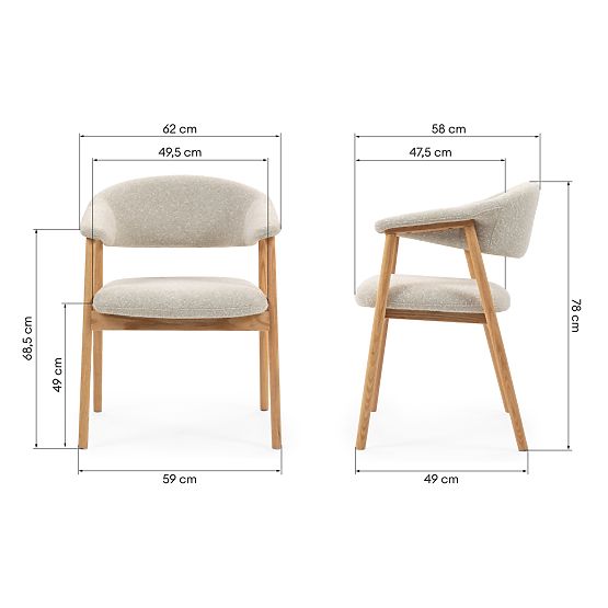 Kárpitozott Capri szék, világos bézs/tölgyfa