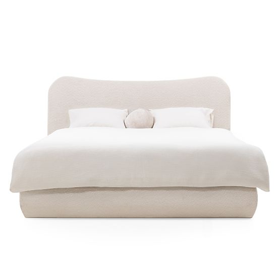 Kárpitozott Derry ágy 160x200 cm, ráccsal és tárolóval, lekerekített, bézs