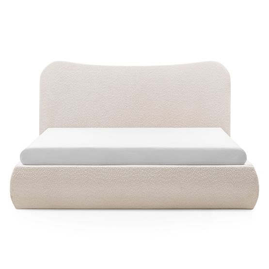 Kárpitozott Derry ágy 160x200 cm, ráccsal és tárolóval, lekerekített, bézs