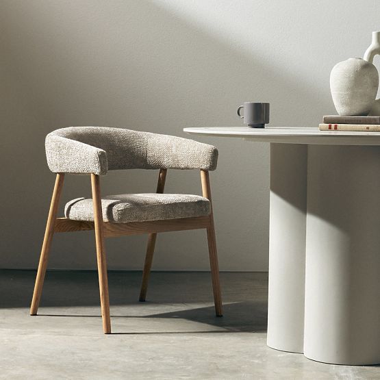 Kárpitozott Giovani szék, bézs/tölgyfa, lekerekített