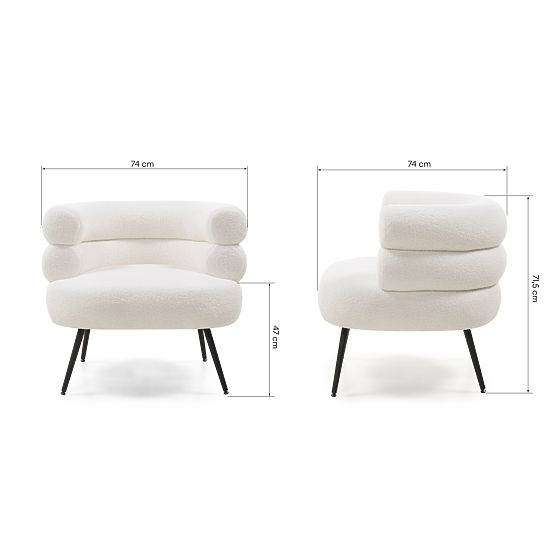 Kárpitozott Leya fotel/szék ekrü, lekerekített, fekete lábak