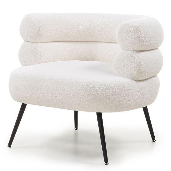 Kárpitozott Leya fotel/szék ekrü, lekerekített, fekete lábak