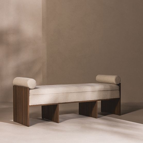 Kárpitozott Loppo pad világos bézs, boucle, Wisconsin dió