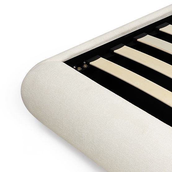 Kárpitozott Lumi ágy 160x200 cm, ráccsal és tárolóval, lekerekített, világos bézs