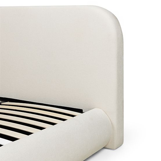 Kárpitozott Lumi ágy 160x200 cm, ráccsal és tárolóval, lekerekített, világos bézs