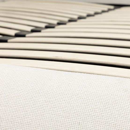 Kárpitozott Lumi ágy 160x200 cm, ráccsal és tárolóval, lekerekített, világos bézs