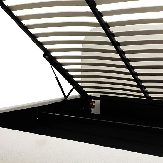 Kárpitozott Lumi ágy 160x200 cm, ráccsal és tárolóval, lekerekített, világos bézs