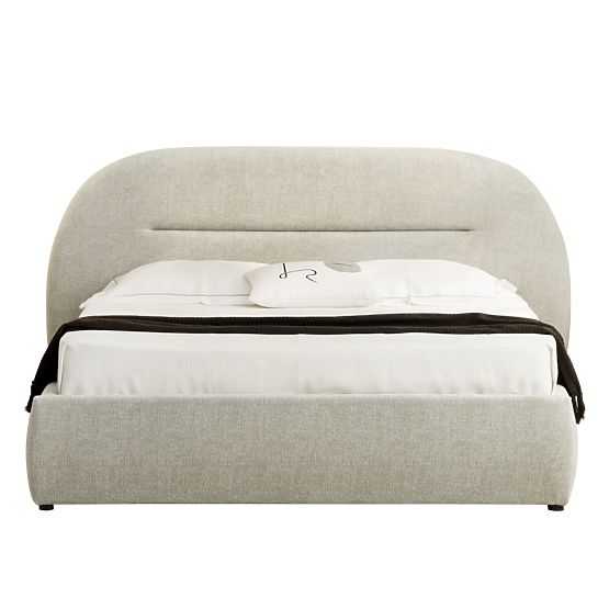 Kárpitozott Luno ágy 160x200 cm, ráccsal és tárolóhellyel, világos bézs, lekerekített