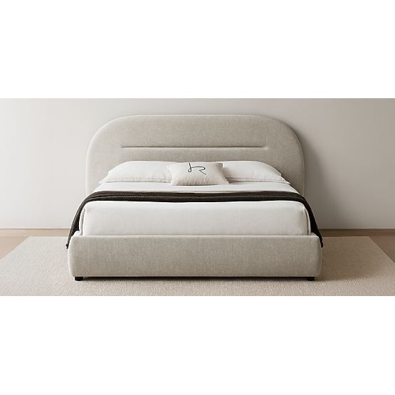 Kárpitozott Luno ágy 160x200 cm, ráccsal és tárolóhellyel, világos bézs, lekerekített