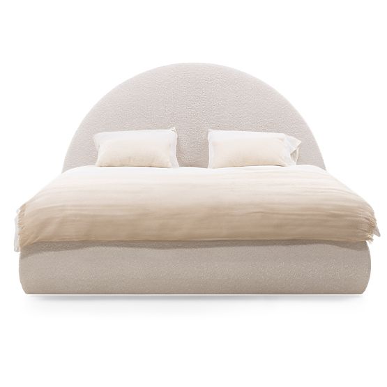 Kárpitozott Orbi ágy 140x200 cm, ráccsal és tárolóval, lekerekített, bézs