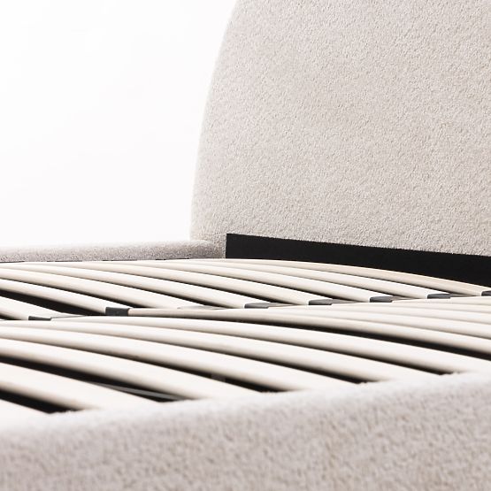 Kárpitozott Orbi ágy 140x200 cm, ráccsal és tárolóval, lekerekített, bézs