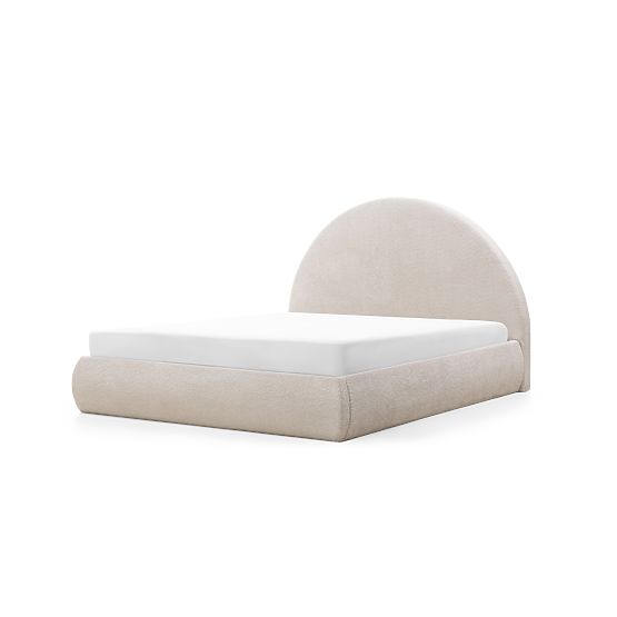 Kárpitozott Orbi ágy 140x200 cm, ráccsal és tárolóval, lekerekített, bézs