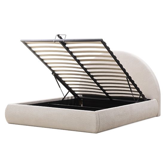 Kárpitozott Orbi ágy 160x200 cm, ráccsal és tárolóval, lekerekített, bézs
