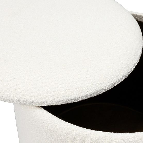 Kárpitozott Pebble puff, tárolóval, kerek, fehér