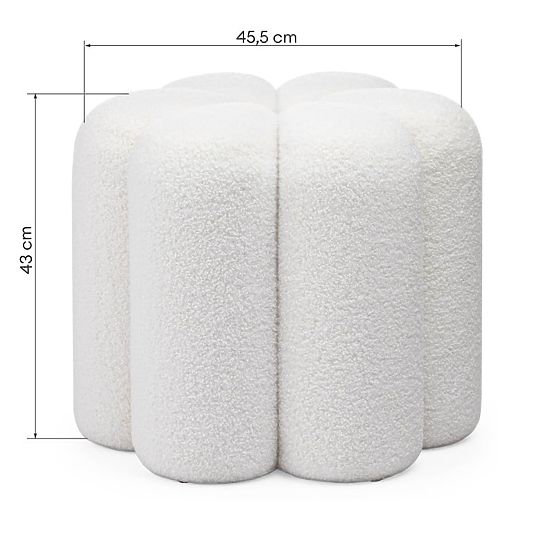 Kárpitozott Quad puff, fehér, boucle