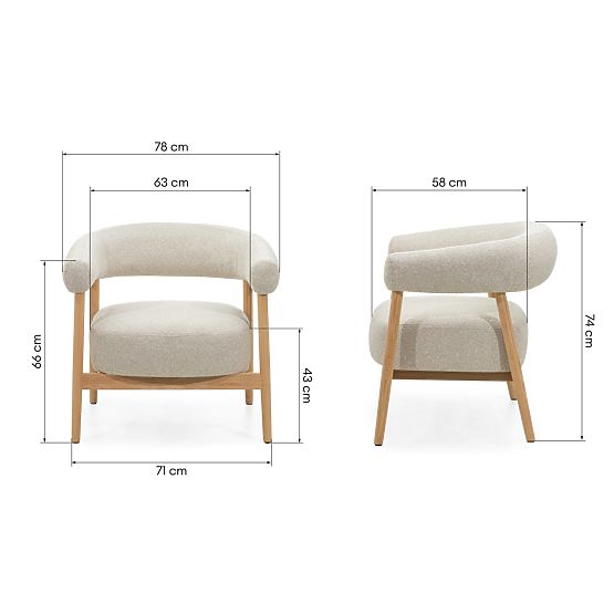 Kárpitozott szék/fotel Montepulciano, világos bézs/tölgyfa, lekerekített