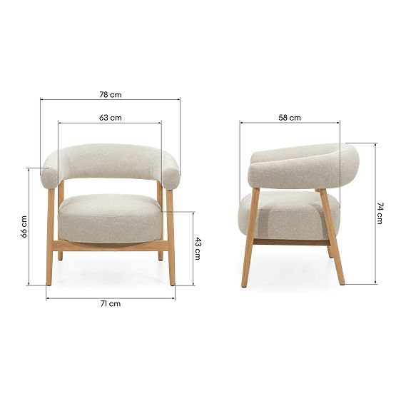 Kárpitozott szék/fotel Montepulciano, világos bézs/tölgyfa, lekerekített