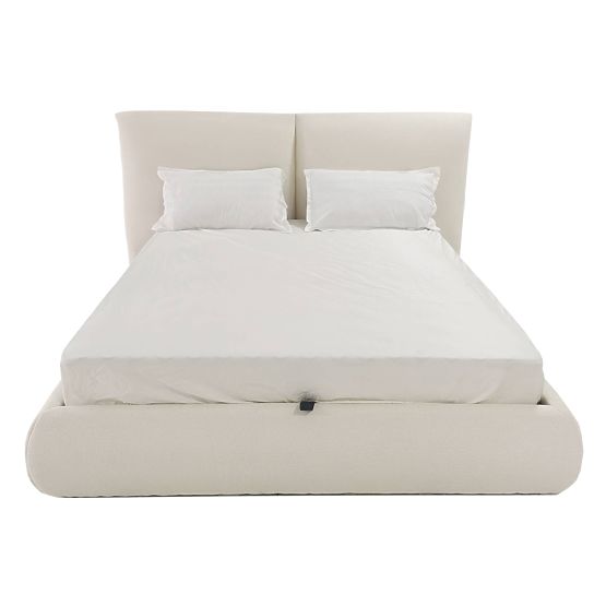 Kárpitozott Yunar ágy 160x200 cm, ráccsal és tárolóhellyel, bézs