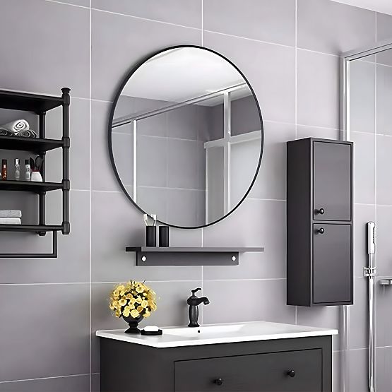 Kerek fali tükör 80 cm függesztett modern fekete alumínium keret ModernHome