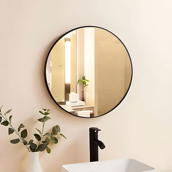 Kerek fali tükör 80 cm függesztett modern fekete alumínium keret ModernHome