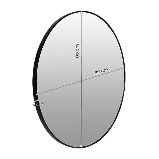 Kerek fali tükör 80 cm függesztett modern fekete alumínium keret ModernHome