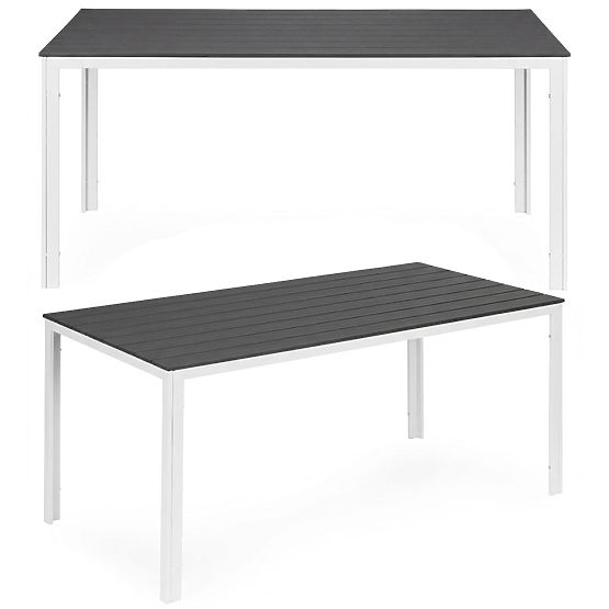 Kerti asztal 6 személy részére 156x78 cm polywood terasz bútor szürke fehér MultiGarden