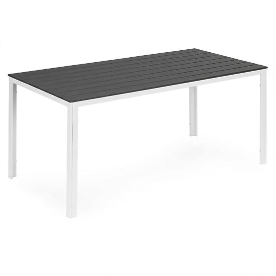 Kerti asztal 6 személy részére 156x78 cm polywood terasz bútor szürke fehér MultiGarden