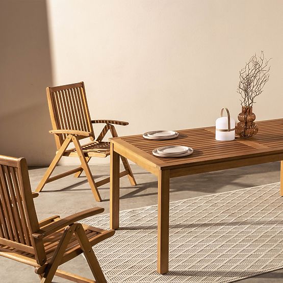 Kerti asztal Familis, 160 cm, teak megjelenés, FSC eukaliptusz fa