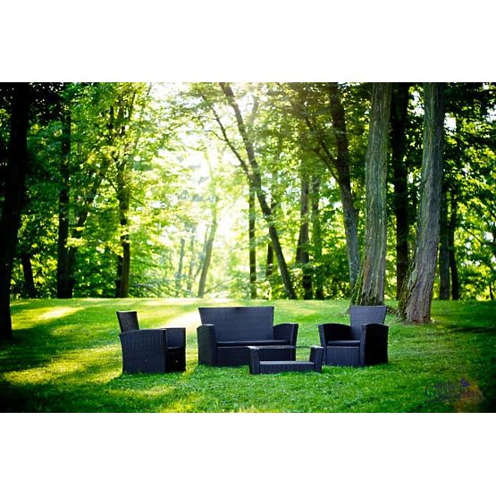 Kerti bútor technorattanból (kanapé 123cm, 2 x fotel + asztal) UNICO fekete