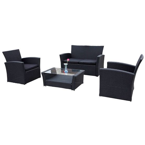 Kerti bútor technorattanból (kanapé 123cm, 2 x fotel + asztal) UNICO fekete