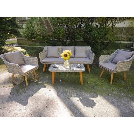 Kerti bútor technorattanból (nagy 3 személyes kanapé + 2 fotel + asztal) LARGO Szürke keverék