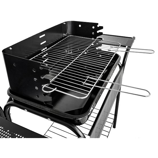 Kerti grill fém polcokkal, rács szabályozással és kerekekkel