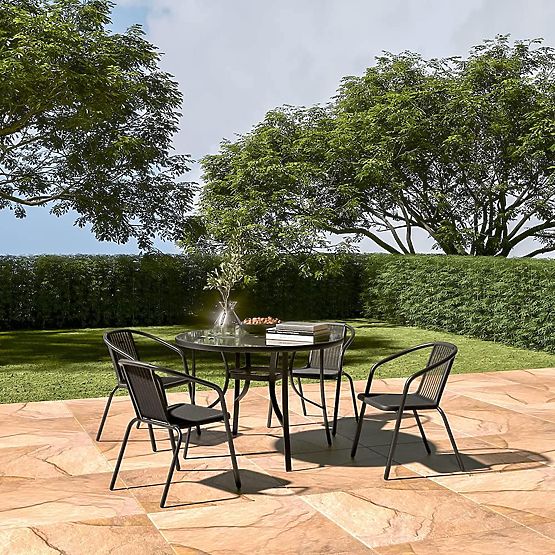 Kerti kerek asztal 105 cm teraszra, kertbe, erkélyre, edzett üveg, napernyő nyílás MultiGarden