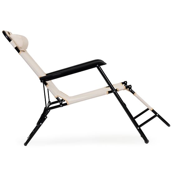 Kerti nyugágy fejtámlával, összecsukható szerkezet, bézs