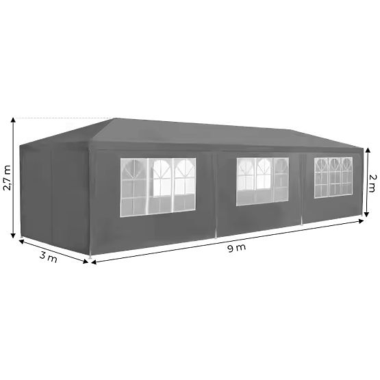 Kerti pavilonsátor 3x9 m 8 fal szürke MultiGarden
