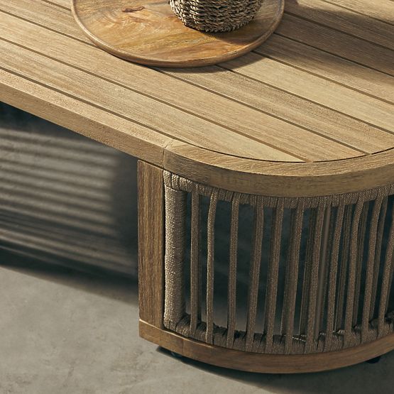 Kerti sarokgarnitúra Vetralla asztallal, fonott, FSC akácfa, teak megjelenés, világos bézs